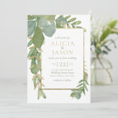 Golden Greenery Wedding Invitation Kaart (Staand voorkant)