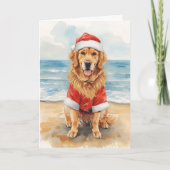 Golden Greetings from Santa Paws – Beach Christmas Kaart (Voorkant)