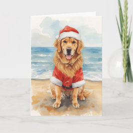 Golden Greetings from Santa Paws – Beach Christmas Kaart