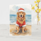 Golden Greetings from Santa Paws – Beach Christmas Kaart (Gele Bloem)