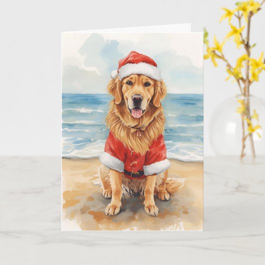 Golden Greetings from Santa Paws – Beach Christmas Kaart (Gele Bloem)