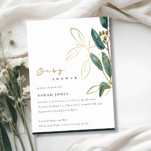 GOLDEN GROENE EUCALYPTUS LOOF BABY SHOWER UITNODIG BEDANKKAART