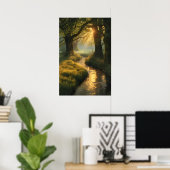 Golden Grove Sunrise – Tranquil Sunlit Forest Stre Poster (Thuiskantoor)