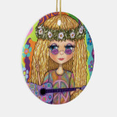 Golden Hair Hippie Chick Paarse gitaar Vredesbord Keramisch Ornament (Rechts)