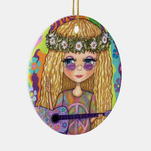 Golden Hair Hippie Chick Paarse gitaar Vredesbord Keramisch Ornament (Rechts)