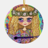 Golden Hair Hippie Chick Paarse gitaar Vredesbord Keramisch Ornament (Voorkant)