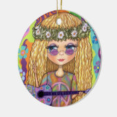 Golden Hair Hippie Chick Paarse gitaar Vredesbord Keramisch Ornament (Links)