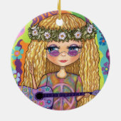 Golden Hair Hippie Chick Paarse gitaar Vredesbord Keramisch Ornament (Achterkant)
