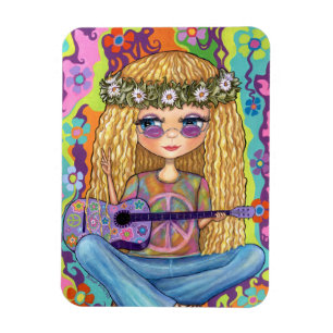 Golden Hair Hippie Chick Paarse gitaar Vredesbord Magneet