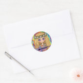 Golden Hair Hippie Chick Paarse gitaar Vredesbord Ronde Sticker (Envelop)