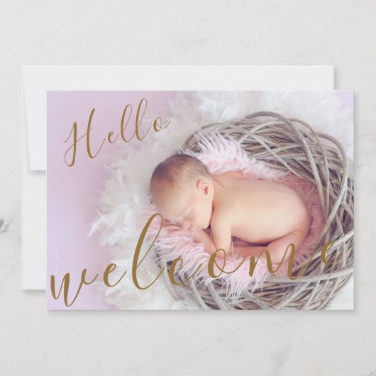 Golden Hallo Welcome Photo Baby Birth Aankondiging (Voorkant)