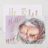 Golden Hallo Welcome Photo Baby Birth Aankondiging (Voorkant / Achterkant)