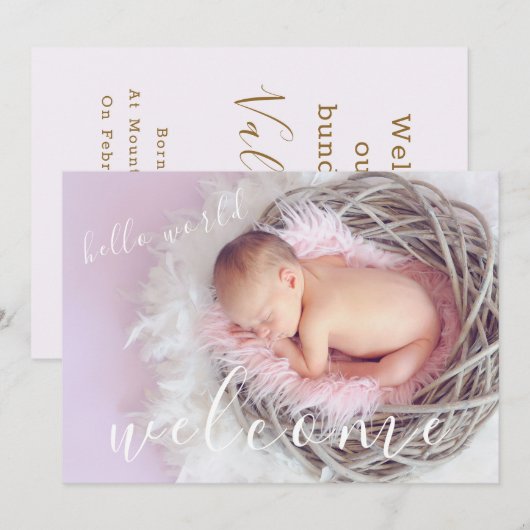 Golden Hallo Welcome Photo Baby Birth Announement Aankondiging (Voorkant / Achterkant)
