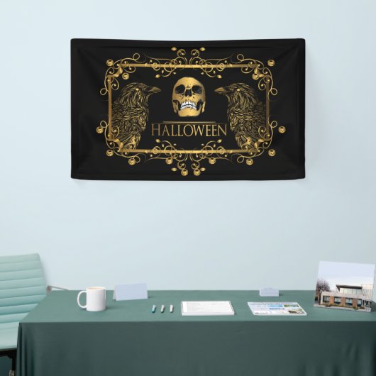 Golden Halloween Skull Ravens Spandoek (Beurs)