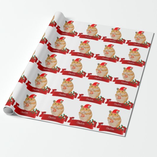 Golden Hamster Kerstmis Cadeaupapier (Uitgerold)