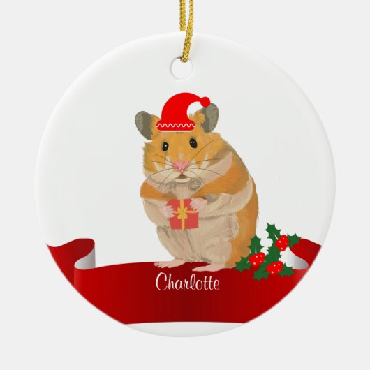 Golden Hamster Kerstmis Keramisch Ornament (Voorkant)