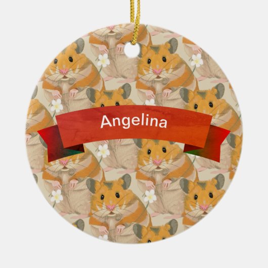 Golden Hamster Pattern gepersonaliseerd Keramisch Ornament (Voorkant)