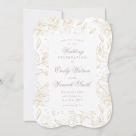 Golden Hand Drawn Floral Wedding Invitation Kaart