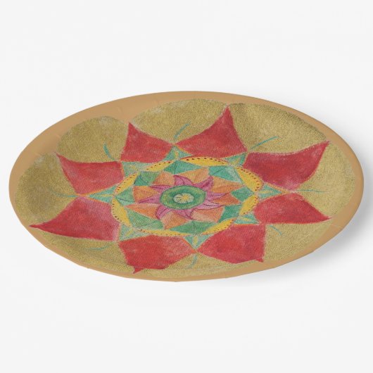 Golden Hand Painted Mandala Paper Borden 9 in Papieren Bordje (Gekanteld)