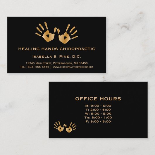 Golden Hand Prints Kantoor Hours Chiropractor Visitekaartje (Voorkant / Achterkant)