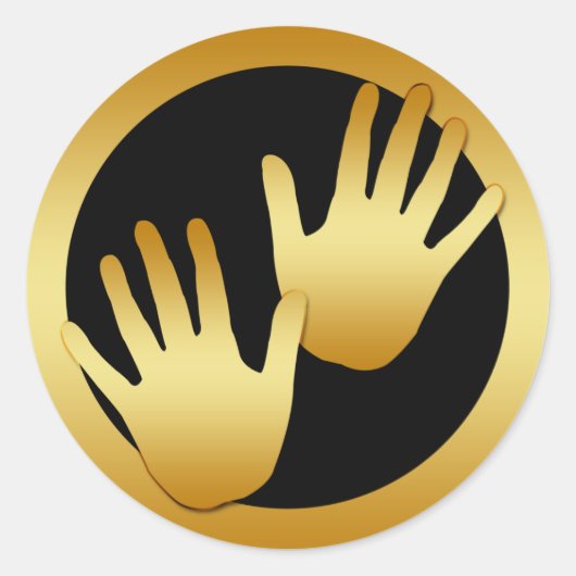 GOLDEN HANDS RONDE STICKER (Voorkant)
