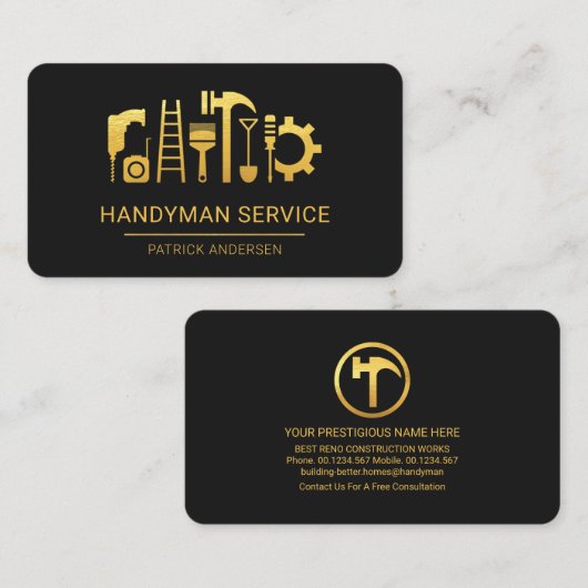 Golden Handyman Construction Tools Visitekaartje (Voorkant / Achterkant)