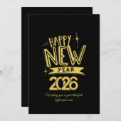 Golden Happy New Year Black Card Feestdagenkaart (Voorkant / Achterkant)