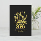 Golden Happy New Year Black Card Feestdagenkaart (Staand voorkant)
