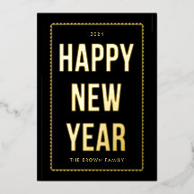 Golden Happy New Year-fotokaart op zwart
