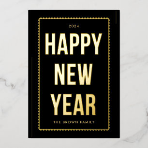 Golden Happy New Year-fotokaart op zwart Folie Feestdagenkaart