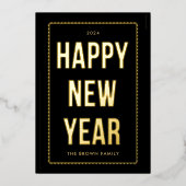 Golden Happy New Year-fotokaart op zwart Folie Feestdagenkaart (Voorkant)