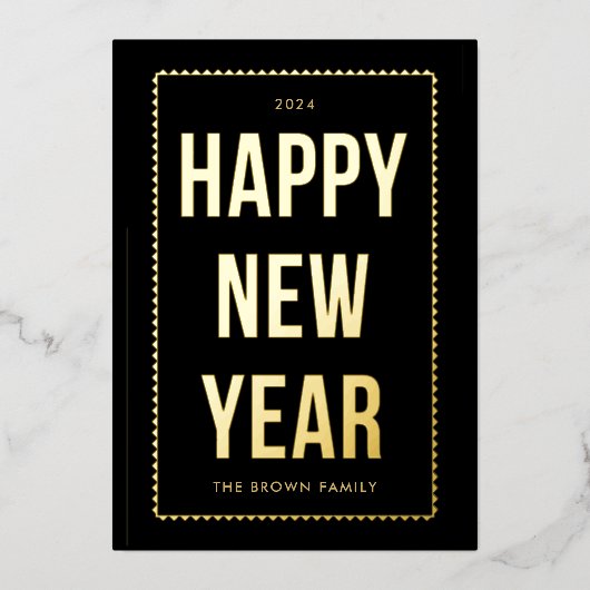 Golden Happy New Year-fotokaart op zwart Folie Feestdagenkaart (Voorkant)
