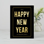Golden Happy New Year-fotokaart op zwart Folie Feestdagenkaart (Staand Voorkant)