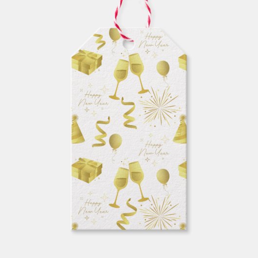 Golden Happy New Year Pattern Cadeaulabel (Voorkant)