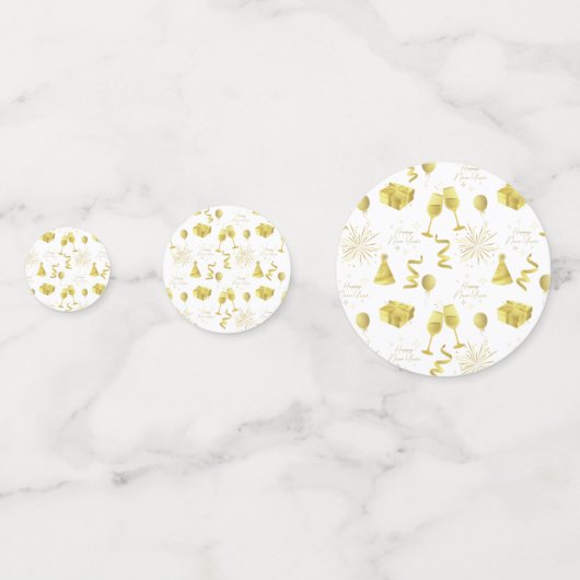 Golden Happy New Year Pattern Confetti (Achterkanten)
