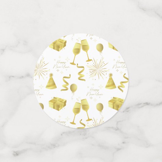 Golden Happy New Year Pattern Confetti (Kleine voorkant)