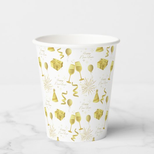 Golden Happy New Year Pattern Papieren Bekers (Voorkant)