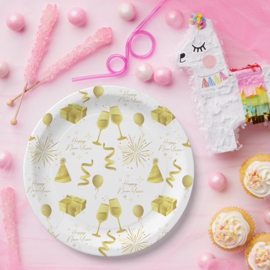 Golden Happy New Year Pattern Papieren Bordje (Feest)