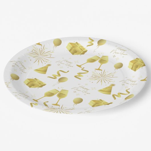 Golden Happy New Year Pattern Papieren Bordje (Gekanteld)