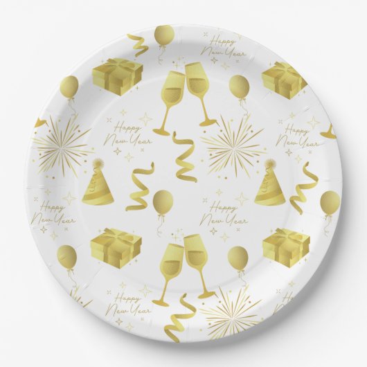 Golden Happy New Year Pattern Papieren Bordje (Voorkant)