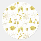 Golden Happy New Year Pattern Ronde Sticker (Voorkant)