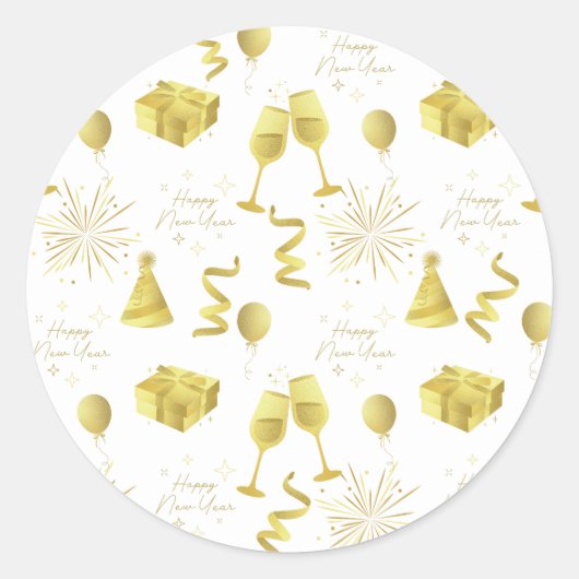 Golden Happy New Year Pattern Ronde Sticker (Voorkant)