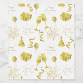 Golden Happy New Year Pattern Wijn Etiket (Enkel label)