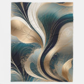 Golden Harmony - Blauwgroen en Goud Abstract Fleece Deken (Voorkant)