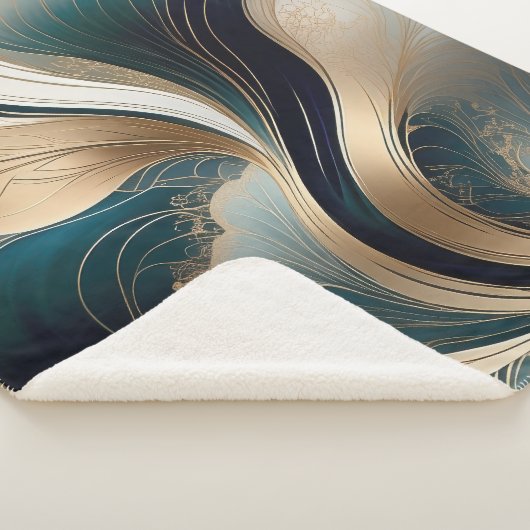 Golden Harmony - Blauwgroen en Goud Abstract Sherpa Deken (3/4)