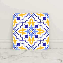 Golden Harmony Blue Floral Mosaic Elegant Tegeltje