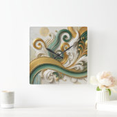 Golden Harmony Swirl – Elegante Abstracte wandklok (Huis)