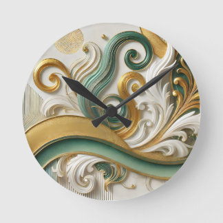 Golden Harmony Swirl – Elegante Abstracte wandklok