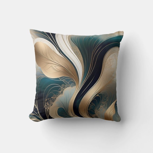Golden Harmony - Teal and Gold Abstract  Kussen (Voorkant)