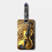 Golden Harmony:  viool op glinsterende noten Bagagelabel (Achterkant verticaal)